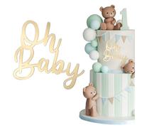LunarCharm Oh Baby Cake Topper Acrílico Dorado, Oh Baby Decoración para Pasteles, Decoración de Ducha de Bebé, Accesorio de Pastel de Pañales para Revelación de Género