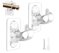 LunarCharm Paquete de 2 soportes para barra de cortina sin agujero, soportes autoadhesivos para barra de cortina, sin taladrar, sin clavos, ganchos resistentes (transparente)