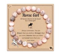 LunarCharm Pulsera con colgante de caballo de piedra natural rosa, pulsera con colgante de caballo para niñas, regalo para niñas, hija, sobrina, nieta, amante de los caballos, L, Piedra