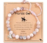 LunarCharm Pulsera con colgante de caballo de piedra natural rosa, pulsera infantil para niñas, nietas, hijas, sobrinas que aman los caballos, regalos de caballos