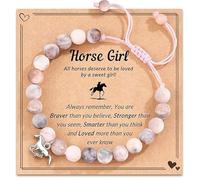 LunarCharm Pulsera con colgante de caballo de piedra natural rosa, regalo para niñas, pulsera con colgante de caballo para niña, nieta, hija, sobrina que ama los caballos, L, Piedra