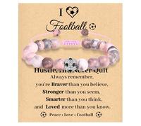 LunarCharm pulsera de fútbol de piedra natural rosa para niñas con tarjeta, regalo de jugador de fútbol para niñas, pulsera de aficionado al fútbol, regalo para adolescentes, joyería inspiradora