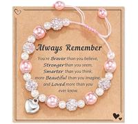 LunarCharm Pulseras de perlas rosas, ideas de regalos de cumpleaños de moda para chicas adolescentes con tarjeta de bendición, regalos de cumpleaños para chicas, para hija, nieta, sobrina