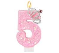 LunarCharm Velas de cumpleaños rosa con números brillantes para fiesta de 5º cumpleaños con corona, número 5, para tartas, cupcakes y decoración de fiestas y aniversarios