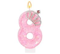 LunarCharm Velas de cumpleaños rosa con números brillantes para fiesta de 8º cumpleaños con corona, número 8, para tartas, cupcakes y decoración de fiestas y aniversarios