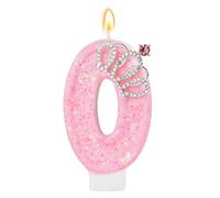 LunarCharm Velas de cumpleaños Rosa - Velas con números Brillantes para Fiesta de 0º cumpleaños con Corona, número 0, para decoración de Tartas, Cupcakes, decoración de Fiestas, Aniversarios