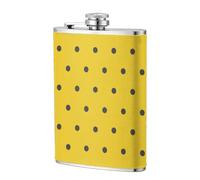 Lunares negros sobre fondo amarillo,Frasco de acero inoxidable 304 de 8 oz con funda de cuero sintético, frasco de bolsillo para licor plano para exteriores