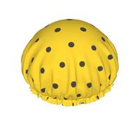 Lunares negros sobre fondo amarillo,Gorro de ducha, gorro de noche, gorro de baño elástico impermeable de doble capa, reutilizable para el cabello.