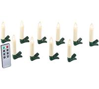 Lunartec Iluminación - velas LED para árbol Navidad: Set de 10 Velas LED para árbol de Navidad, Control remoto IR, 5 niveles de brillo (inalámbricas, inalámbricas, hogar)