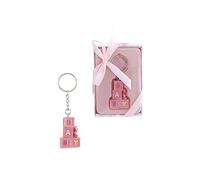 Lunaura Baby Keepsake - Set of 12 Girl Teddy Bear Sitting on Baby Blocks Key Chain Favors - Pink by Lunaura