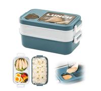Lunch Box 2 Layers - Fiambrera Umami con tarros de salsa y utensilios - Bento Box calentable apta para microondas - Fiambrera hermética ideal para la oficina, la escuela y de viaje (Azul)