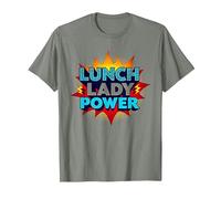 Lunch Lady Power: Arte Pop Retro para héroes del Servicio de Alimentos Camiseta, Hombre, Verde Militar Jaspeado, L