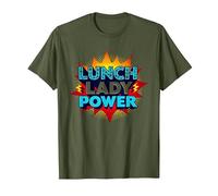 Lunch Lady Power: Arte Pop Retro para héroes del Servicio de Alimentos Camiseta, Hombre, Verde Oliva, L