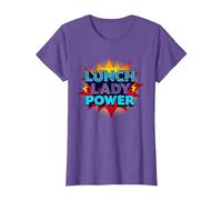 Lunch Lady Power: Arte Pop Retro para héroes del Servicio de Alimentos Camiseta, Mujer, Morado Jaspeado, L