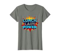 Lunch Lady Power: Arte Pop Retro para héroes del Servicio de Alimentos Camiseta, Mujer, Verde Militar Jaspeado, L