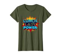 Lunch Lady Power: Arte Pop Retro para héroes del Servicio de Alimentos Camiseta, Mujer, Verde Oliva, L