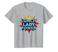 Lunch Lady Power: Arte Pop Retro para héroes del Servicio de Alimentos Camiseta, Niños, Gris Jaspeado, 8 años