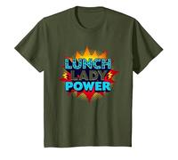 Lunch Lady Power: Arte Pop Retro para héroes del Servicio de Alimentos Camiseta, Niños, Verde Oliva, 8 años