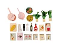 LUNDBY Casa de muñecas, accesorios de cocina, 29 piezas, con comida y | Accesorios de cocina para muñecas con wok, olla, tabla de cortar, frutero, jarra, libros de cocina, accesorios en miniatura