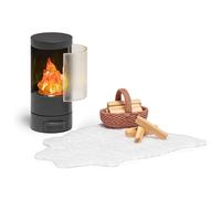 Lundby Casa de muñecas - Chimenea en miniatura con iluminación LED - Muebles para casa de muñecas - Salón - Accesorios - Muñecas 11 cm 1:18