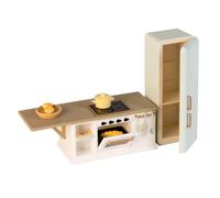 LUNDBY Casa de muñecas, cocina de muñecas con horno, estufa y nevera | Casa de muñecas muebles de madera con isla de cocina, placa de cocina, horno, nevera, luz LED, juguete a partir de 3 años