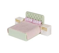 LUNDBY Casa de muñecas Muebles Dormitorio con cama de muñecas dobles y ropa | Muebles de dormitorio, cama doble con cabecero, 2 mesitas de noche, almohadas y mantas, juguetes a partir de 3