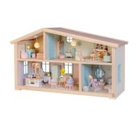 LUNDBY Dollhouse Star House - Casa de muñecas de madera, 2 niveles | Casa de muñecas de madera grande con 4 habitaciones, escaleras y puertas para abrir, a partir de 3 años, 260 x 660 x 390 mm