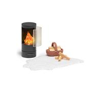 Lundby Casa de muñecas - Chimenea en miniatura con iluminación LED - Muebles para casa de muñecas - Salón - Accesorios - Muñecas 11 cm 1:18