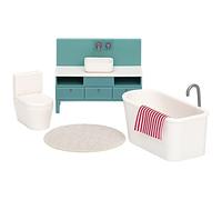 Lundby Juego de Muebles de casa de muñecas: baño Independiente + Unidad de Lavabo + Inodoro + Alfombrilla + Toalla - Accesorios para casa de muñecas - 5 Piezas - para Mini muñecas de 11 cm - Edad 3+