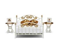 Lundby Latón Cama Con Oro Cojines Set de Juego 1:18 Casa Muñecas Bedroom Mueble