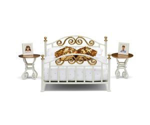 Lundby Latón Cama Con Oro Cojines Set de Juego 1:18 Casa Muñecas Bedroom Mueble