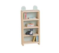 LUNDBY Mueble para casa de muñecas, miniestantería pequeña con orejas de | Librería de madera en miniatura, 10 minilibros, gato de plástico, juguetes a partir de 3 años, accesorios para casa de