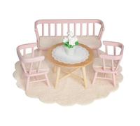 LUNDBY Muebles de casa de muñecas, mesa de comedor y sillas, conjunto de | Casa de muñecas muebles de madera con mesa redonda, 2 sillas, sofá de cocina, alfombra y maceta, juguetes a partir de 3 años