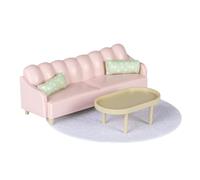 LUNDBY Muebles de casa de muñecas, sofá de salón con 2 cojines y mesa de | Accesorios para casa de muñecas, sala de estar en miniatura, alfombra redonda también utilizable como manta