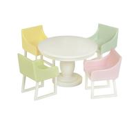 LUNDBY Muebles para casa de muñecas, comedor con mesa redonda y 4 sillas, 5 | Accesorios para casa de muñecas, comedor básico, mesa redonda, 4 sillas en 4 colores, juguetes a partir de 3 años