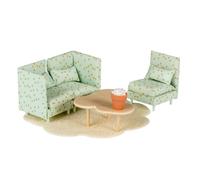 LUNDBY Muebles para casa de muñecas, sofá con mesa, accesorios para casa de | Muebles en miniatura con sofá de 3 piezas, mesa de madera en forma de nube, alfombra de flores y planta