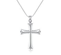 LUNDENXUS 925 Sterling Silver Necklace Simple Fashion Cross Pendant Necklace Silver Chain for Women & Men Jewelry Gifts (A)