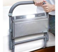 Lunderg Riel de asistencia de cama grande para personas mayores con luz activada por movimiento y bolsillo de almacenamiento, rieles de cama fáciles de instalar para adultos mayores, seguridad y