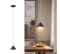 lundwa LED Lámpara de Suspensión cónica de aluminio,1PCS Lamparas Colgantes Mesita de Noche - Diseño moderno 12W 3000K 800LM Cable textil ajustable para cocinas Comedor, Dormitorio, Café (Negro)