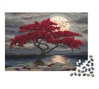 Lune Sous un arbre rougePuzzles 1000 Pièces Pour Adultes, Paysage nocturnejeux Éducatifs, Décoration D'intérieur70x50cm/1000pcs