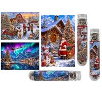 Luneko Pequeños puzles para adultos, minipiezas micro de 15 x 10 cm, 3 | Papá Noel muñeco de nieve árbol de Navidad Aurora Invierno Nieve Pequeños Puzzles Mini Puzzles150 Piezas Micro Puzzle Viaje