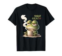 Lunes Ya Rana con Café Humor Oscuro Mañana Obra De Arte Camiseta