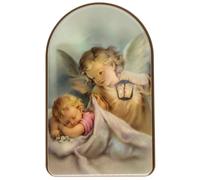 Lunexus Ángel de la guarda mural de 13,5 × 8,5 cm - Ángel con farol vigilando a un niño dormido - Cuadro de madera bendito con certificado - Regalo de bautizo para bebé y habitación infantil - Hecho a