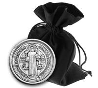 LUNEXUS Benediktus - Imán de Plata de 3 cm de diámetro, Bendito, con Almohadilla Adhesiva, Medalla de San Benito para Coche, frigorífico, Placa de San Benedicto con Borde Plateado