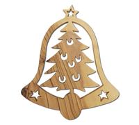 Lunexus Colgante de madera de olivo con árbol de Navidad - Hecho a mano en Belén - Bendito árbol de Navidad y etiqueta de regalo de Tierra Santa - Incluye cinta de oro y plata con certificado