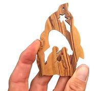 Lunexus Colgante de madera de olivo de la Sagrada Familia - Hecho a mano en Belén - Bendito árbol de Navidad y etiqueta de regalo de Tierra Santa - Incluye cinta de oro de 20 cm y certificado