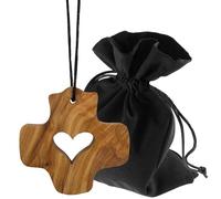 Lunexus Collar de cruz de madera de olivo con corazón, hecho a mano de Belén bendecido, incluye cordón de 80 cm, color marrón natural, aprox. 6,5 x 6,5 cm, incluye bolsa de terciopelo y certificado
