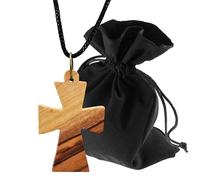 Lunexus Collar de madera de olivo con cruz bizantina - Hecho a mano Belén - Colgante cristiano bendecido con certificado - símbolo de tradición fe redención incluye cinta de 80 cm y bolsa de