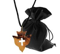 Lunexus Collar de madera de olivo con cuello cruzado, hecho a mano en Belén, bendecido con certificado, colgante cristiano, incluye cinta de 80 cm y bolsa de terciopelo, símbolo de paz y espíritu