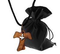 Lunexus Collar de madera de olivo y rocío con paloma, hecho a mano en Belén, colgante cristiano bendecido con certificado, símbolo del Espíritu Santo Paz, incluye cinta de 80 cm y bolsa de terciopelo